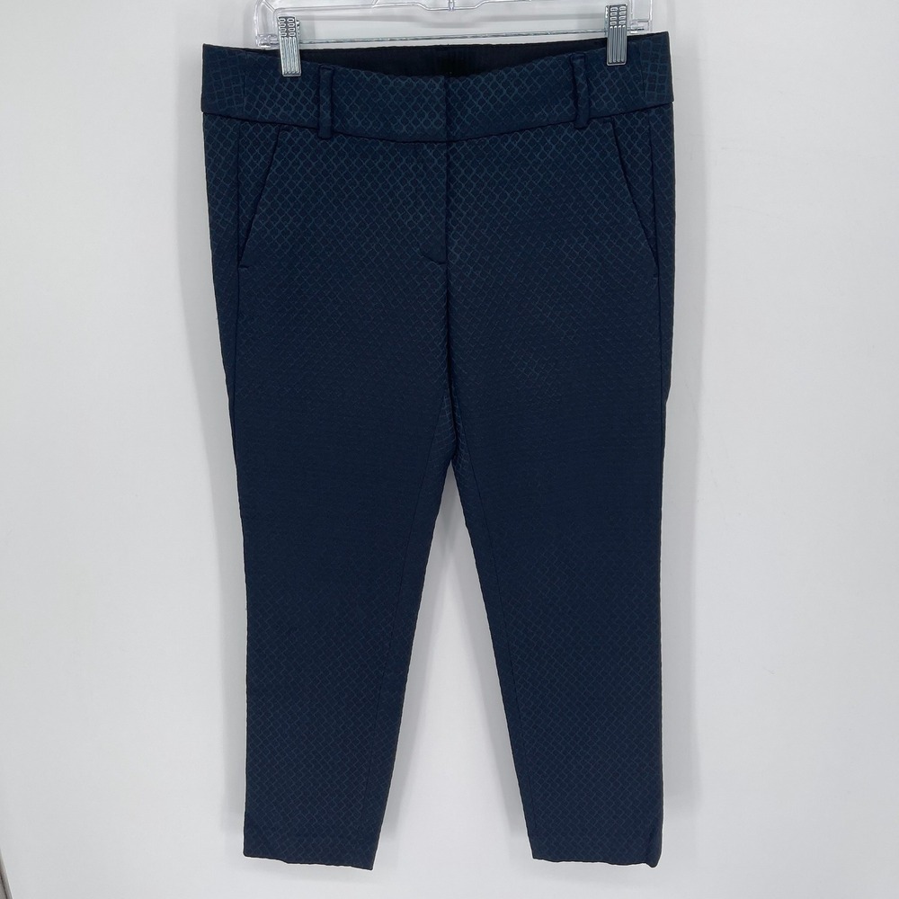 LOFT Women's Navy Blue Marisa Skinny Diamond Jacquard Trouser Ankle Pants Size 6